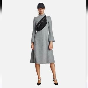 Zara Wool Mock Neck Long Sleeve Puplum Waist Flare Midi Dress